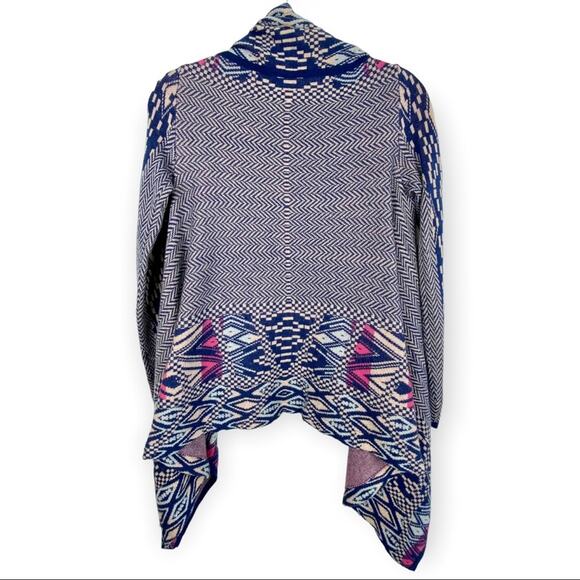BCBGMaxAzria Cardigan - Moriah Ethnic Jacquard Sweater Wrap in Blue, Small - Picture 6 of 10